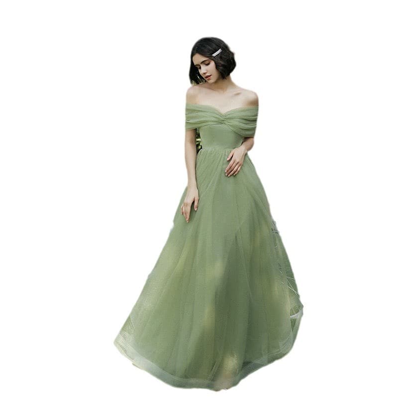 Spring bridesmaid dress, long long skirt, evening dress, open shoulders 5
