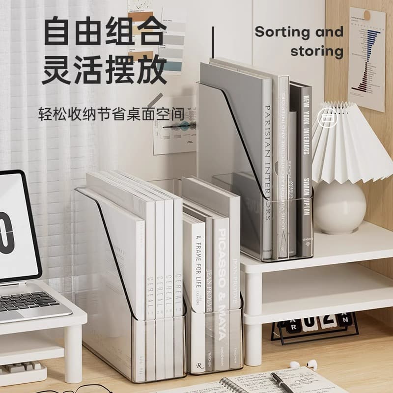 Transparent desktop file storage shelves bookshelf book standing table standing shelf office A4 paper finishing box