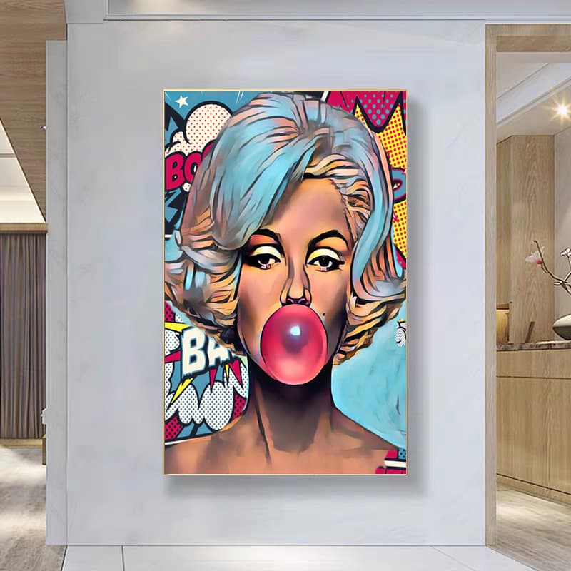Movie star Monroe blowing bubbles canvas painting mural poster wall art bedroom living room modern decorative painting 2