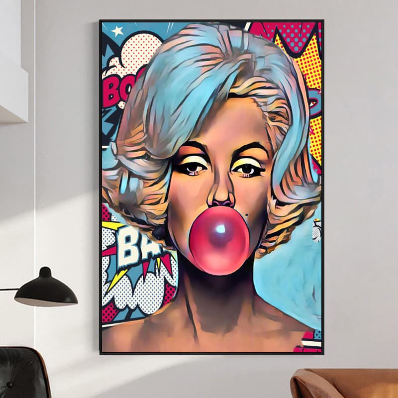 Movie star Monroe blowing bubbles canvas painting mural poster wall art bedroom living room modern decorative painting 3