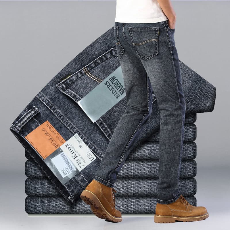 Summer jeans, elastic denim trousers, high waist, loose straight fit