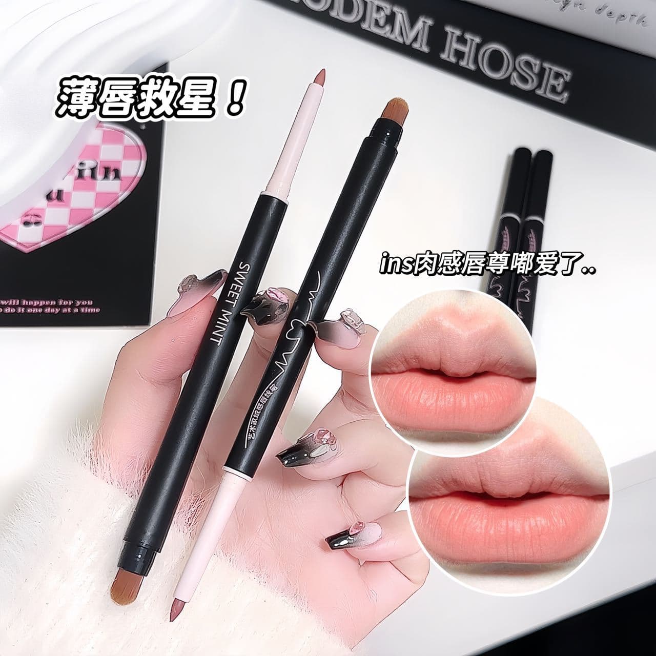 Double-sided three dimensional lip pencil, contouring
