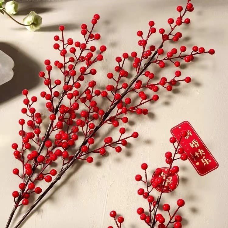 Red Fruit Fortune Fruit Home Decoration Branches Simulation of Winter Green Fruit Christmas Fruit Festival Decoration of New Year Flower Simulation Red Fruit 3