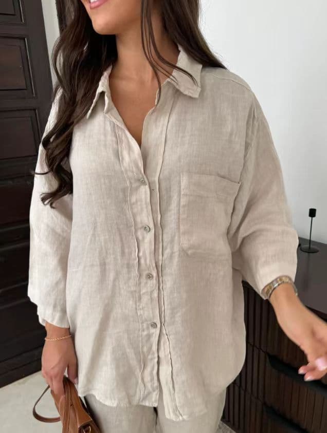 (Cross-border trading), summer autumn elegant set, shirt, 2024 years, European style, cotton and linen 4