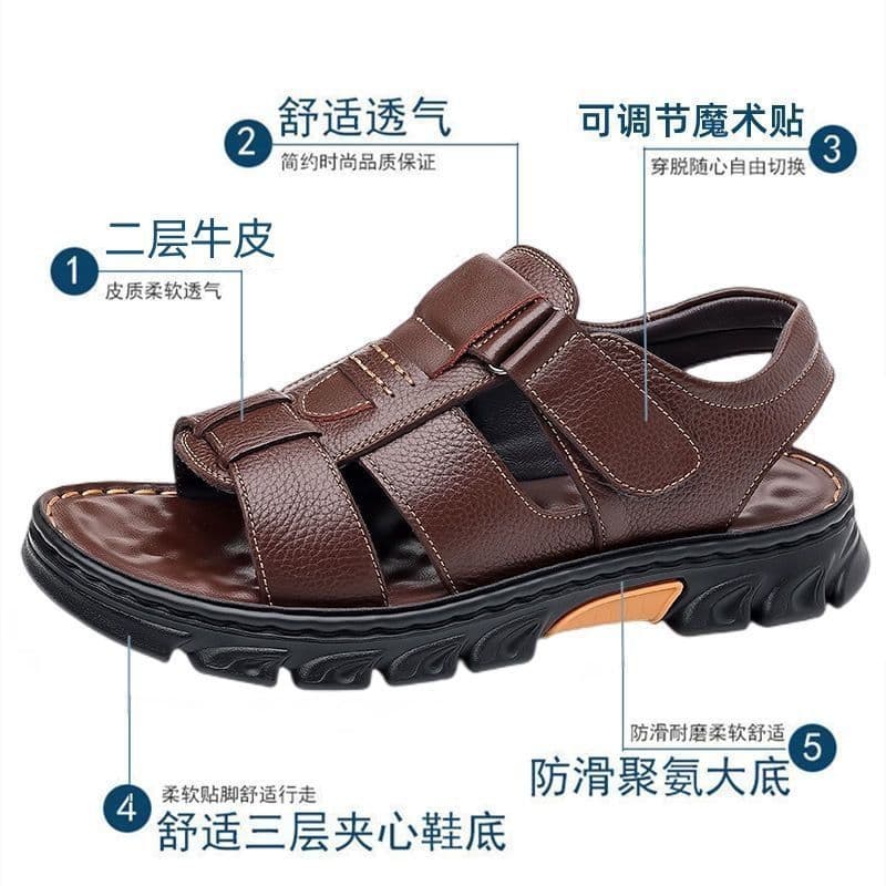 Men's leather sandals, summer non-slip beach footwear, trailer, slippers, direct factory sales, cowhide, genuine leather, summer 2024 3