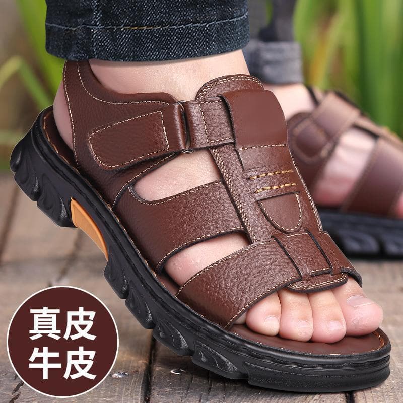 Men's leather sandals, summer non-slip beach footwear, trailer, slippers, direct factory sales, cowhide, genuine leather, summer 2024