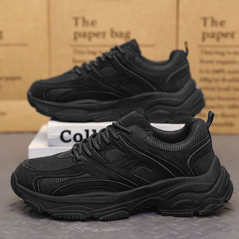 Pure black men's shoes spring 2026 new work safety shoes non-slip wear-resistant men's running sports dad shoes thick soles