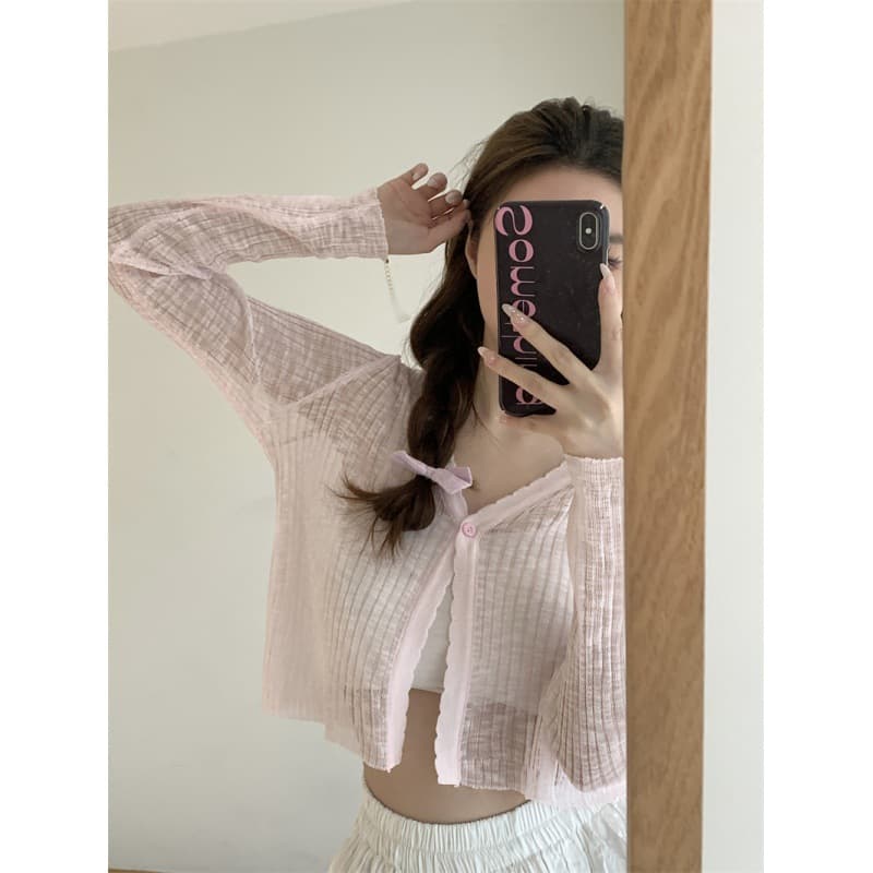 White silk short cloak, knitted thin summer cardigan, vest, french style 3
