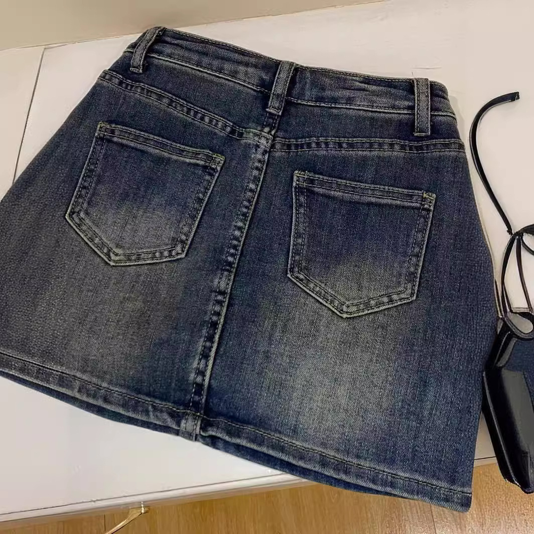Retro summer denim skirt, universal protective underware, for teenagers, high waist, plus size 2