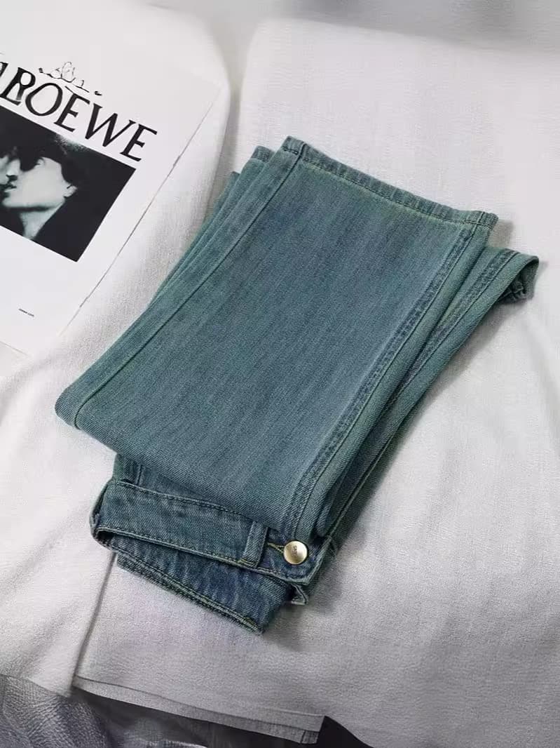 Soft summer loose straight jeans, trousers, high waist, loose fit 3