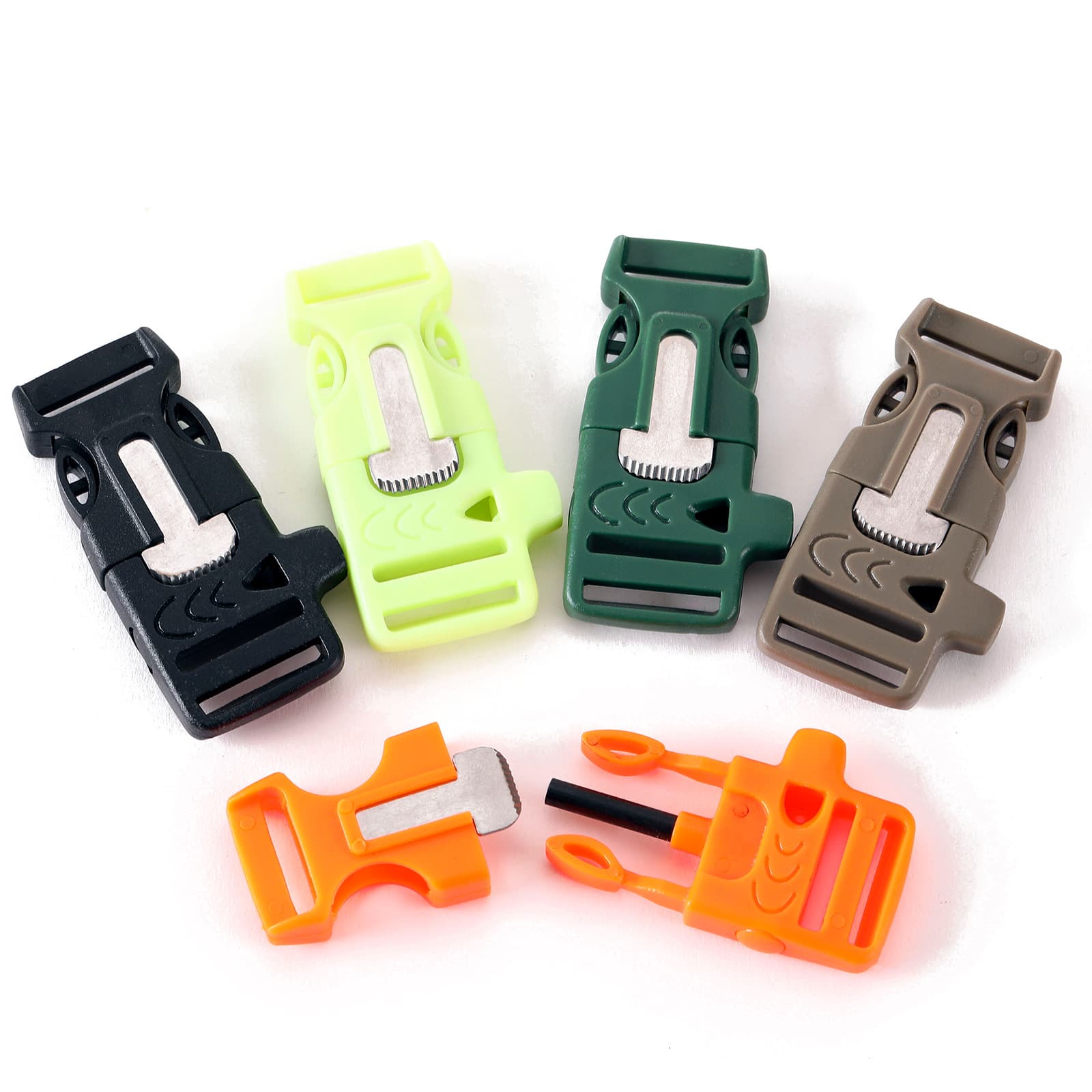Universal travel tools set with clasp, lighter, whistle, woven plastic bracelet 2