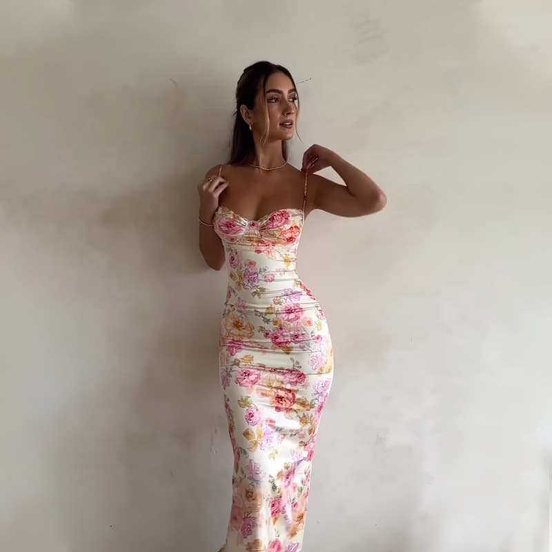Slip dress, fashionable sexy long skirt, french style, flowered 2