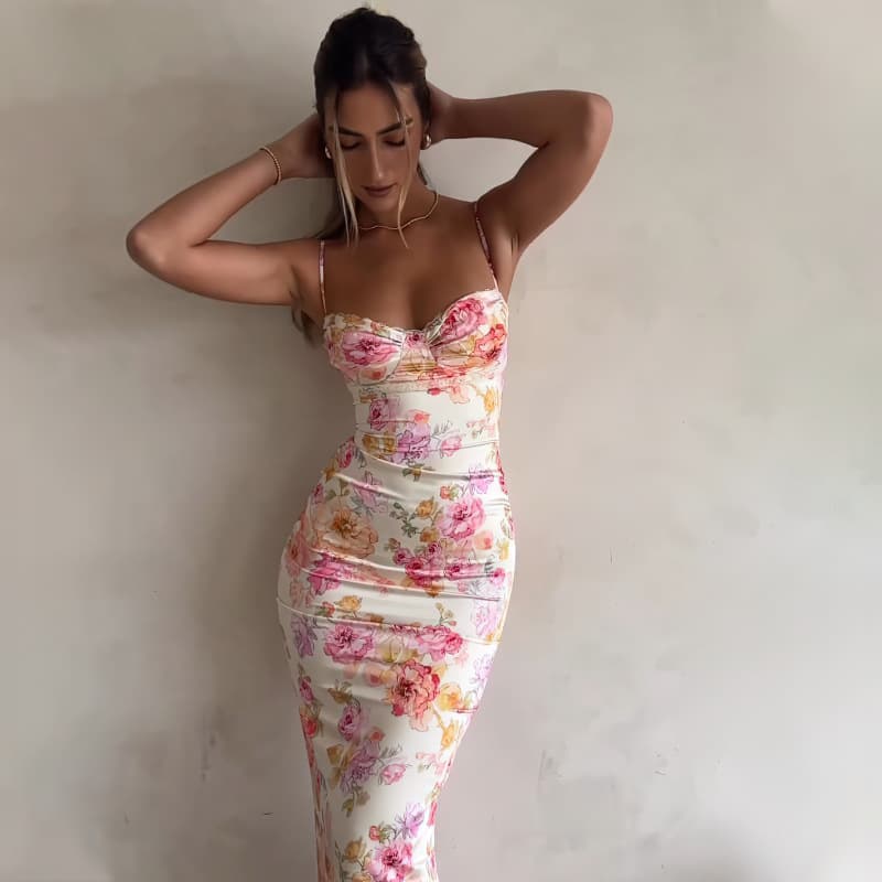 Slip dress, fashionable sexy long skirt, french style, flowered 3