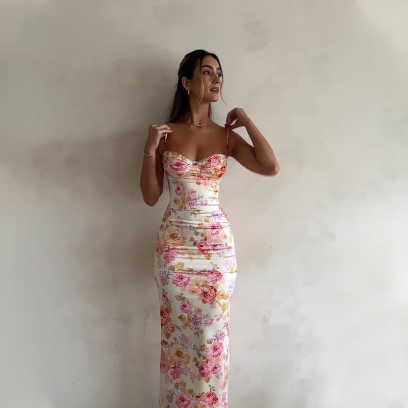 Slip dress, fashionable sexy long skirt, french style, flowered 4