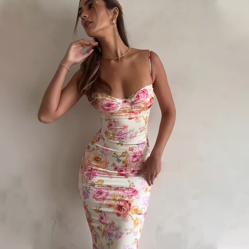 Slip dress, fashionable sexy long skirt, french style, flowered 5
