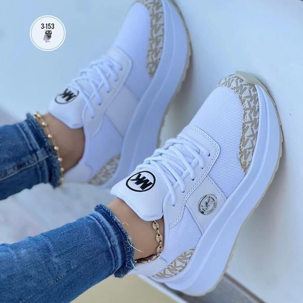 (Cross-border trading), casual sneakers wedge heel, shoes with shoelaces, Collection Year 2024, plus size, mid heel 4