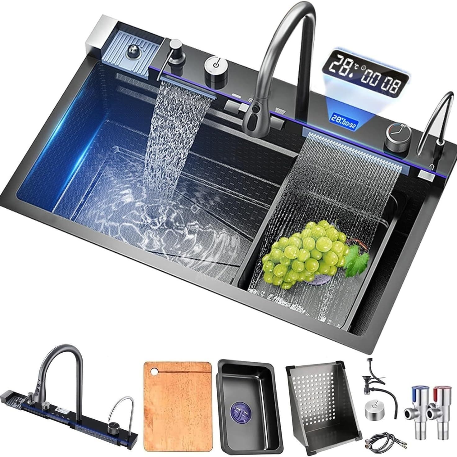 Whale 5-key digital display sink stainless steel 304 sink kitchen sink waterfall whale double waterfall vegetable wash basin 2