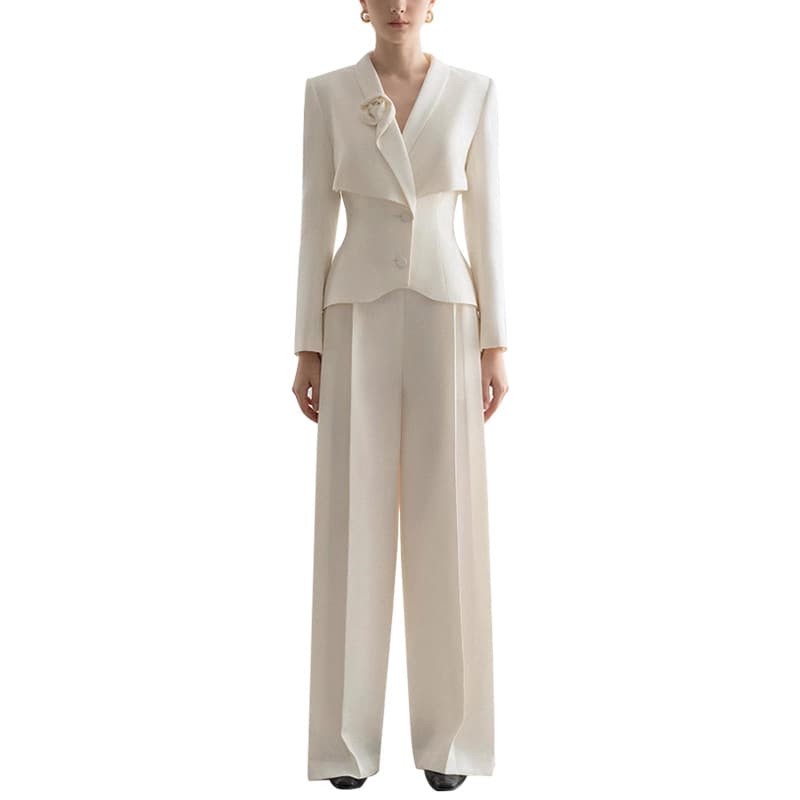 (Cross-border trading), elegant suit, demi-season trousers, apricot professional set, bright catchy style, high-quality style, loose straight fit 5