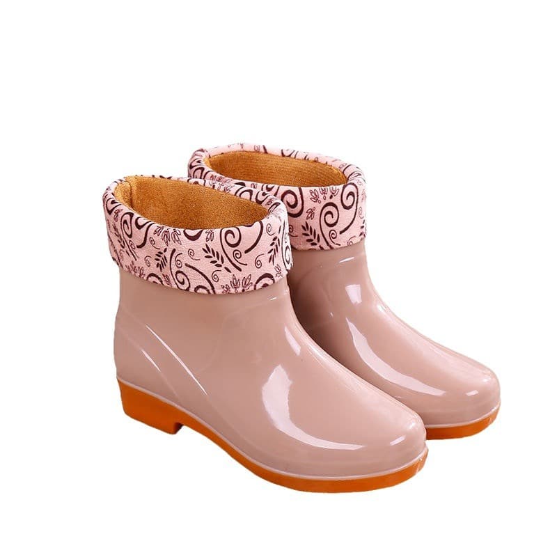 Rain boots for women short tube fashion plus cotton low tube plus velvet rain boots for adult women's non-slip kitchen work rubber shoes for women 5