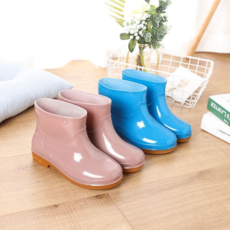 Rain boots for women short tube fashion plus cotton low tube plus velvet rain boots for adult women's non-slip kitchen work rubber shoes for women