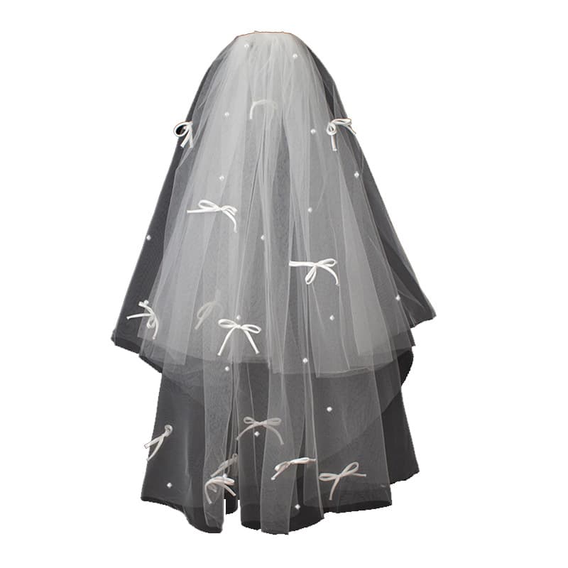 Korean bride's veil, hair accessory with bow pearl, cute accessories 5