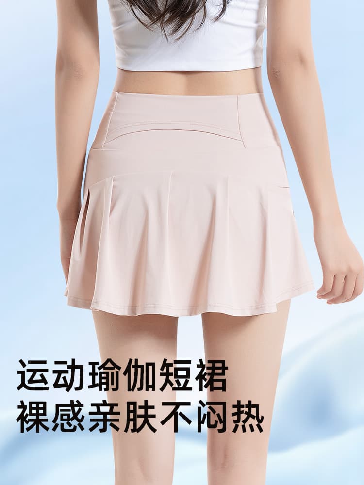 Summer silk sports quick dry tennis mini-skirt for yoga, sun protection, high waist, A-line