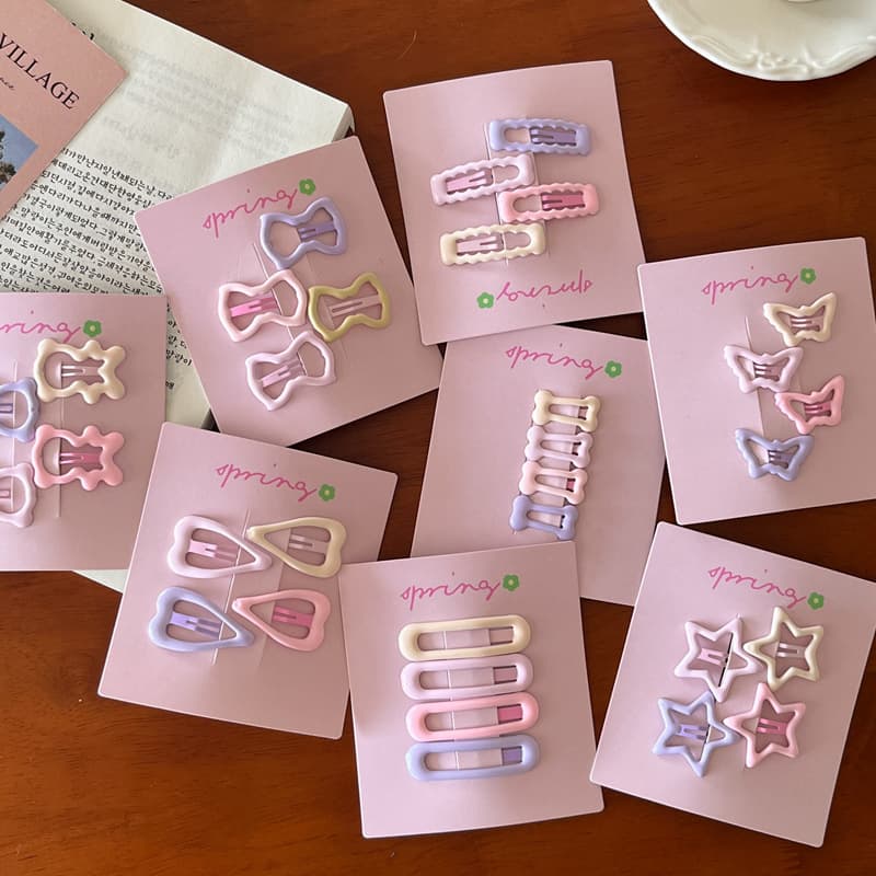 Creamy small cute hairpins with bow, hair accessory, with little bears 2