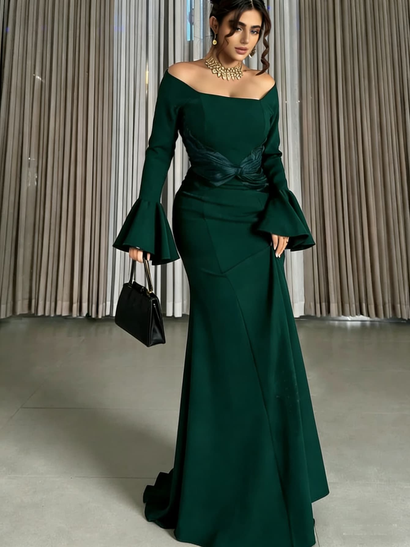(Cross-border trading), long-sleeve, dress, 801W, (Physicals), European style, city style, Amazon, with sleeve, open shoulders 4