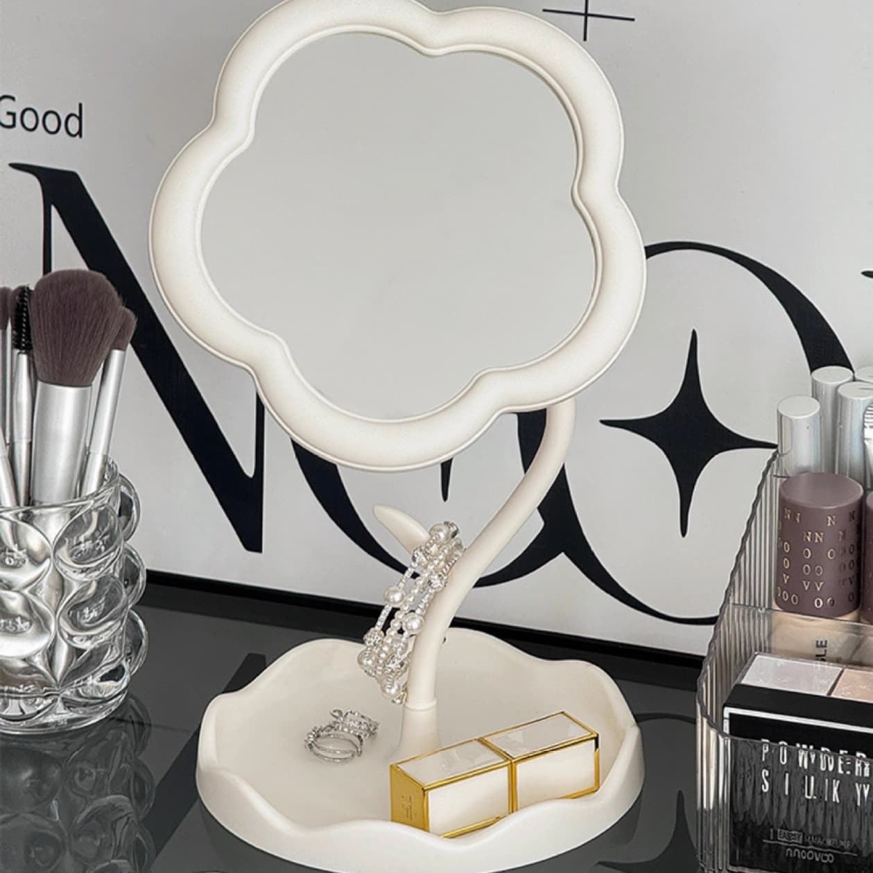 Flower mirror makeup mirror desktop student dormitory desktop dressing table beauty mirror girl ins style 3