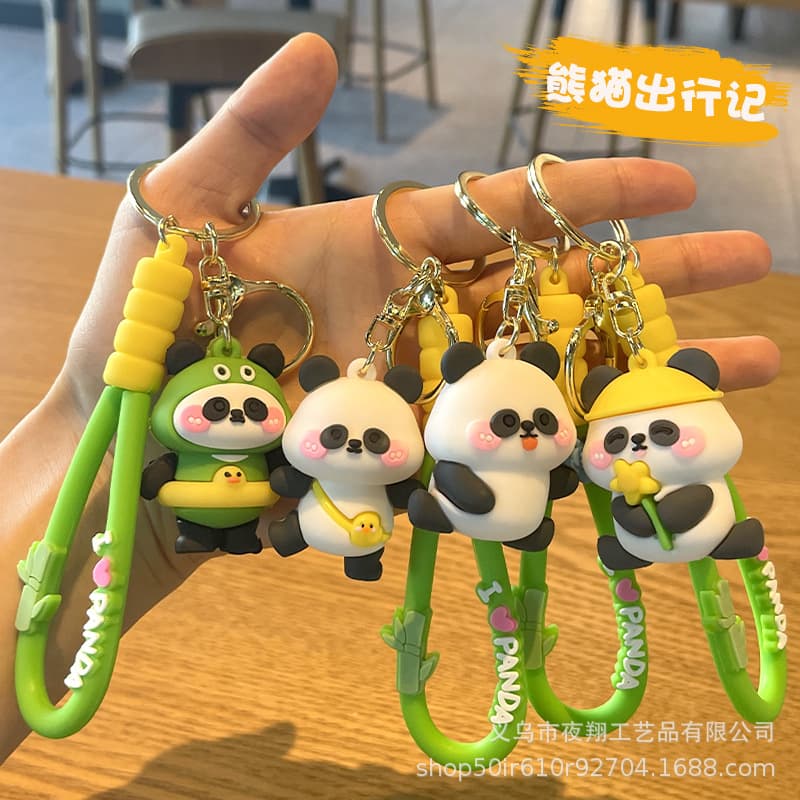 Cute creative three dimensional keychain for traveling, doll from soft rubber, key bag, pendant, panda, Birthday gift