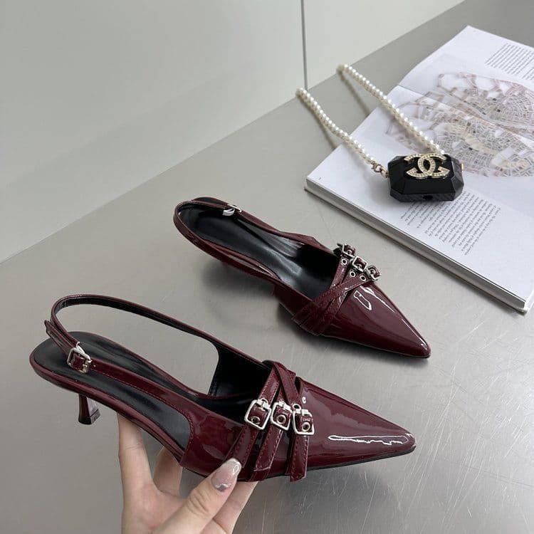 Exclusive red high heels, sandals, summer black shoes pointed-toe, closed toe, Collection Year 2026, french style 2