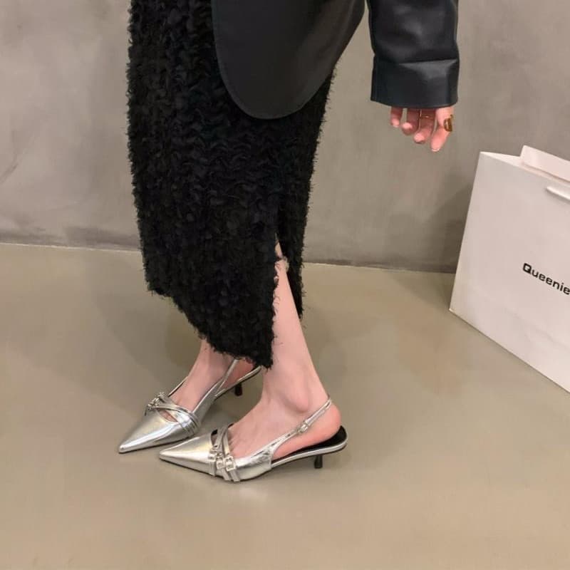 Exclusive red high heels, sandals, summer black shoes pointed-toe, closed toe, Collection Year 2026, french style 3
