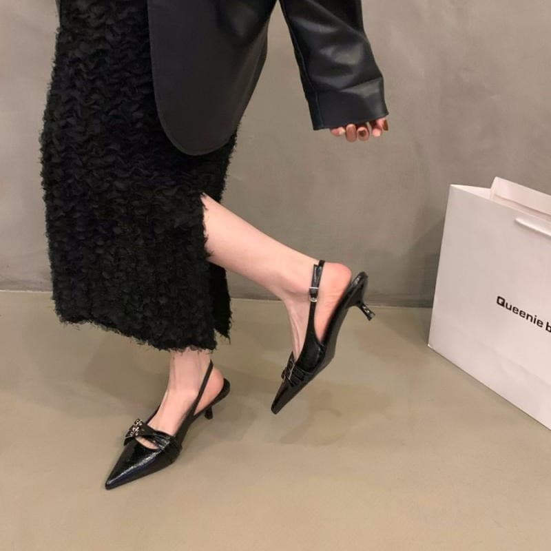 Exclusive red high heels, sandals, summer black shoes pointed-toe, closed toe, Collection Year 2026, french style 4