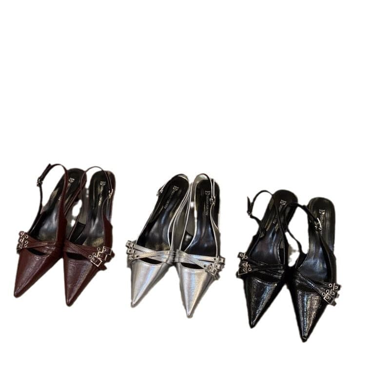 Exclusive red high heels, sandals, summer black shoes pointed-toe, closed toe, Collection Year 2026, french style 5