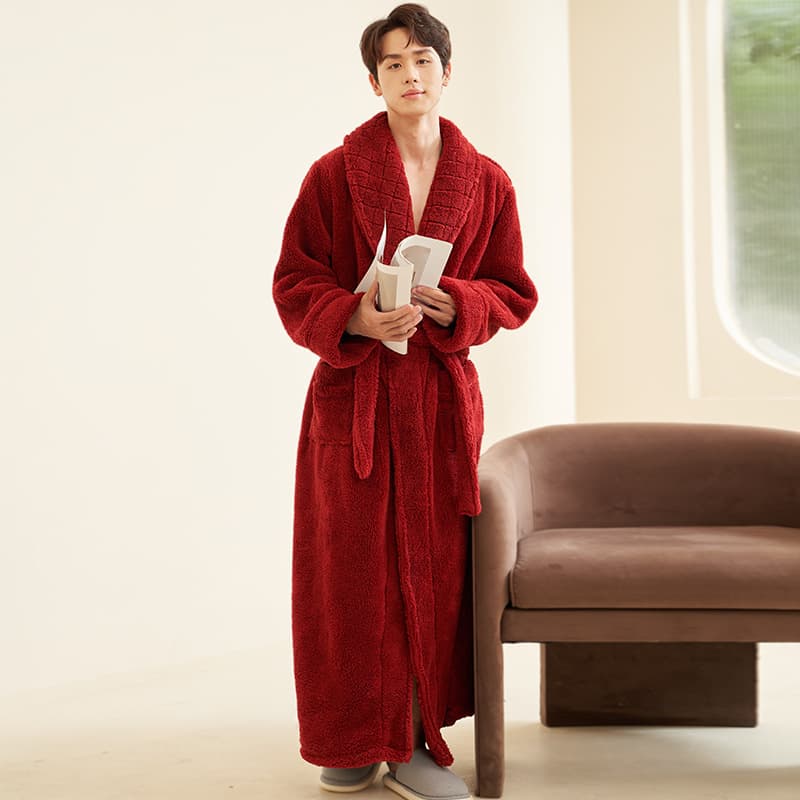 Men's coral velvet fleece demi-season long bathrobe, plus size, increased thickness, maxi length 2
