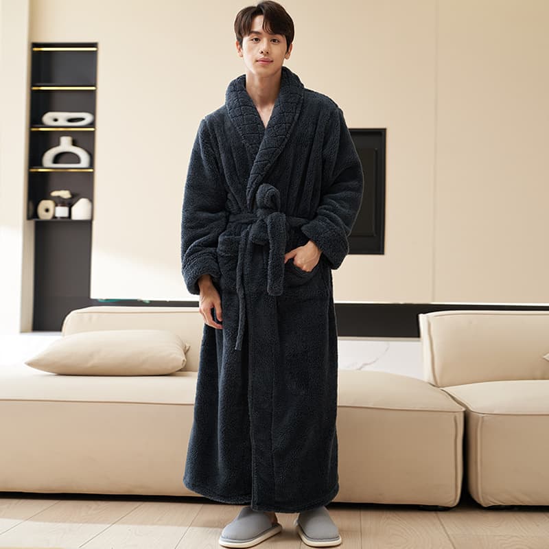 Men's coral velvet fleece demi-season long bathrobe, plus size, increased thickness, maxi length 3