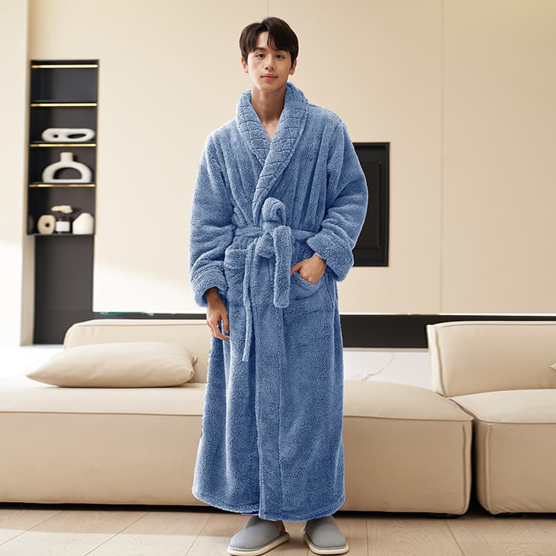 Men's coral velvet fleece demi-season long bathrobe, plus size, increased thickness, maxi length 4