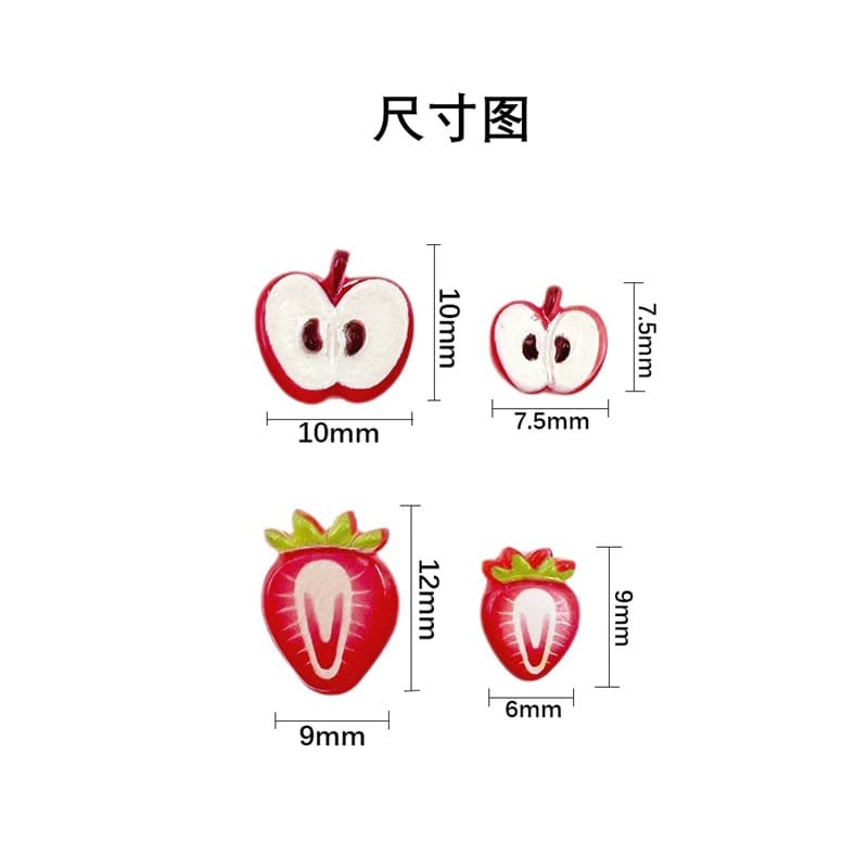 Apple, small cartoon strawberry, decorations, nail decoration for nails, hair accessory, nail stickers with accessories, fake nails, new collection, DIY 5