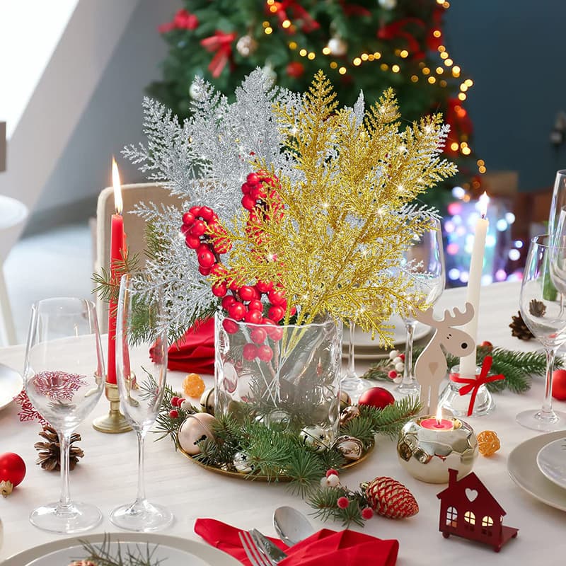 Cross -border arterial pine needle branches Flash leaves Christmas flower DIY home garden decorative flower rings to arrange branches 4