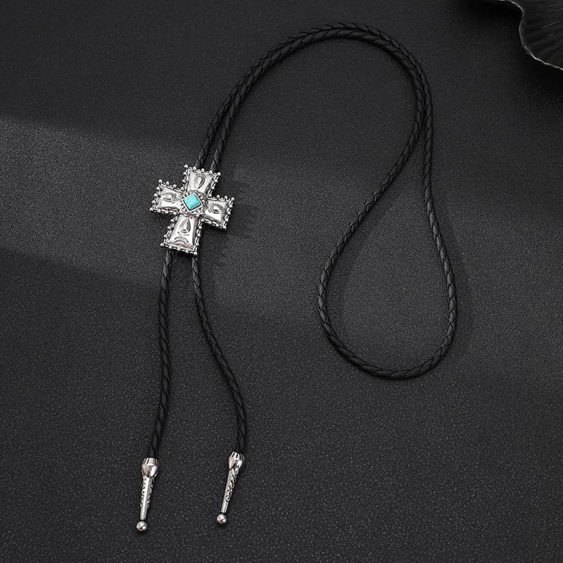 Denim fashionable tie, turquoise sweater, metal pendant, necklace, European style, punk style 2