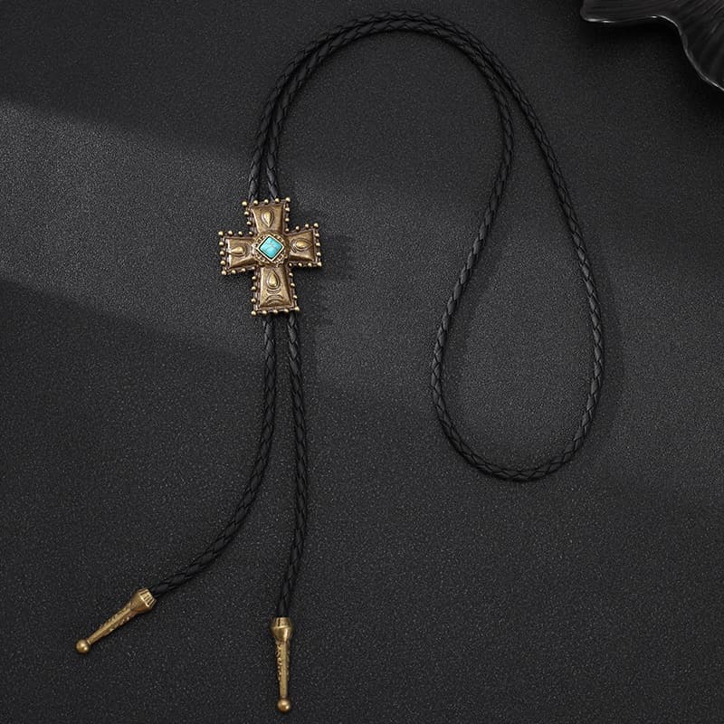 Denim fashionable tie, turquoise sweater, metal pendant, necklace, European style, punk style 3