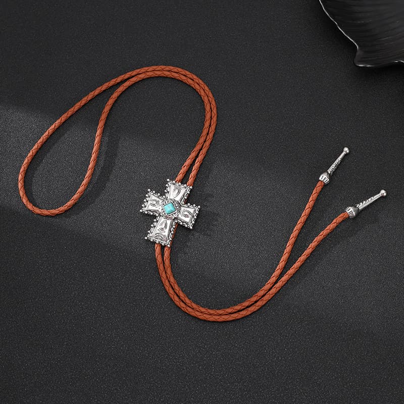 Denim fashionable tie, turquoise sweater, metal pendant, necklace, European style, punk style 4