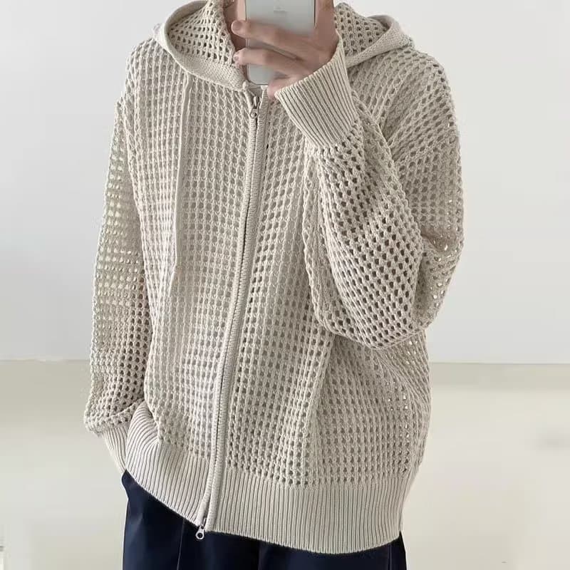Trend knitted sweater with hood, jacket with zipper, cardigan, suitable for spring and autumn, Korean style