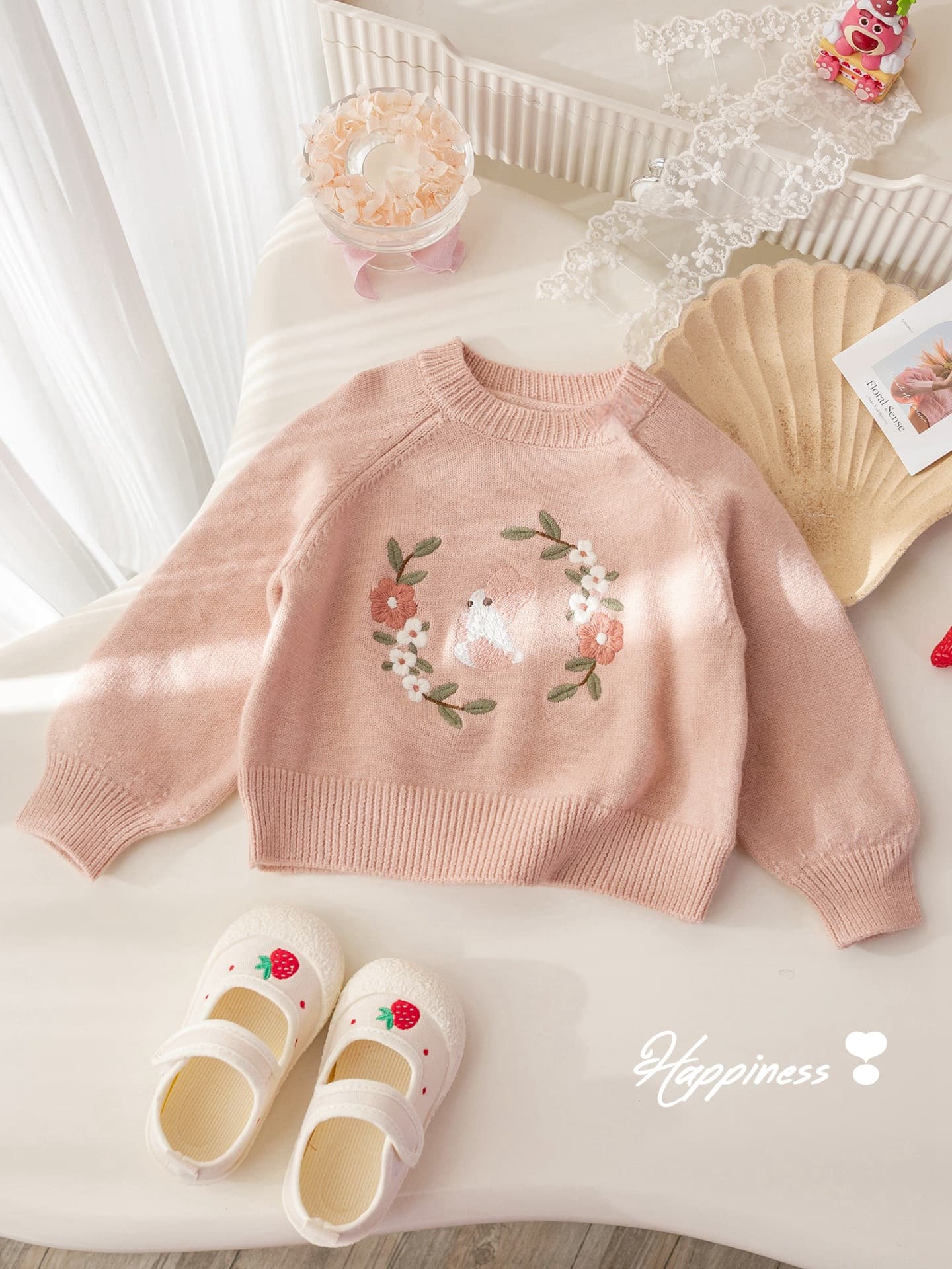Cute demi-season autumn knitted sweater girl's, with embroidery 2
