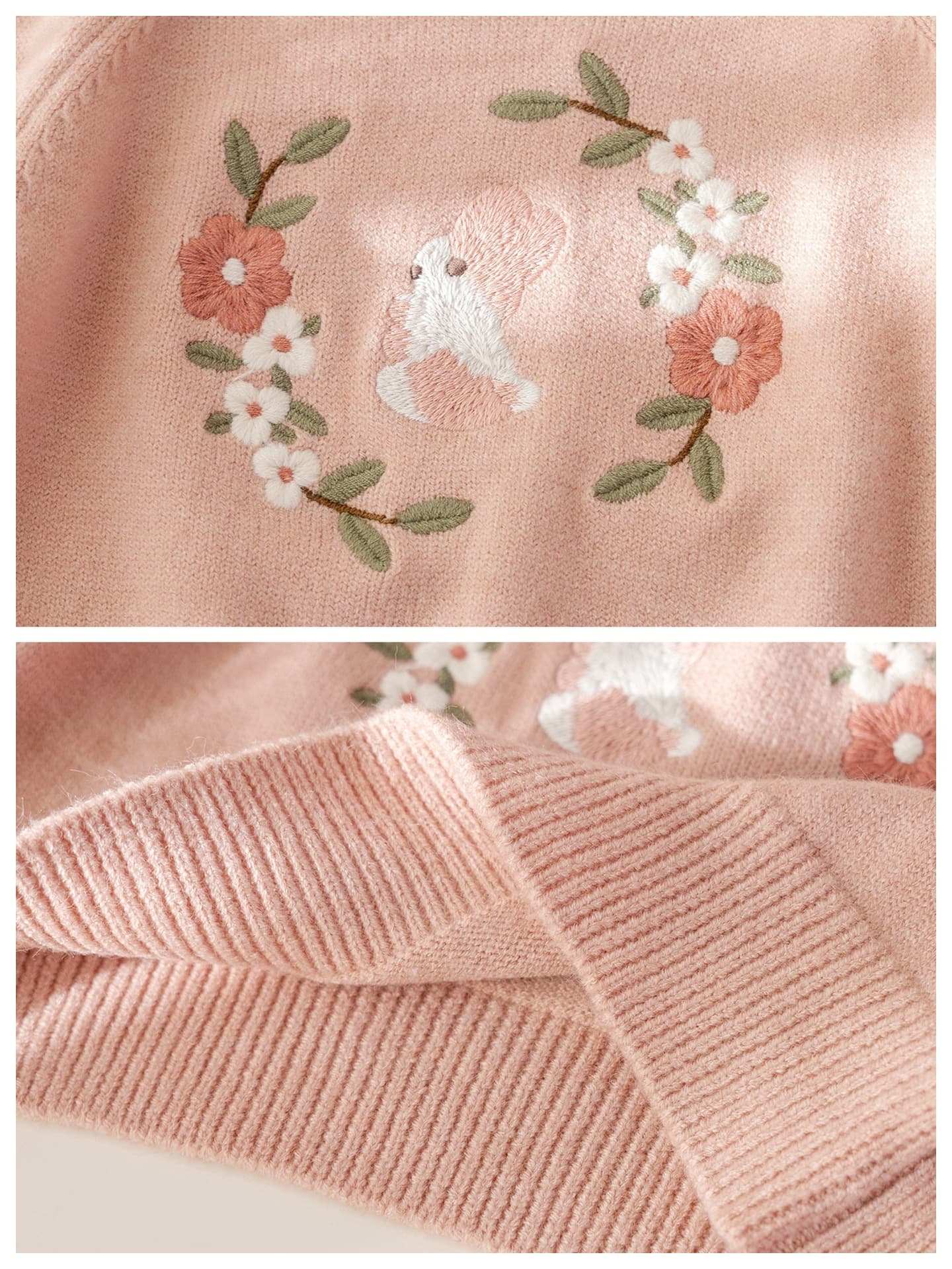 Cute demi-season autumn knitted sweater girl's, with embroidery 5