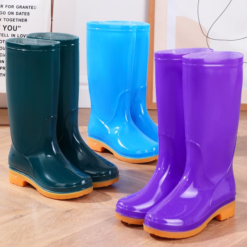 Four-season high-top women's rain boots plus cotton to keep warm and non-slip water shoes for outer wear waterproof shoes mid-top adult rain boots rubber shoes wear-resistant 2