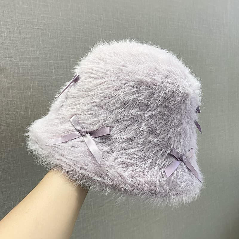 Velvet demi-season foldable fashionable hat with bow, Korean style 2