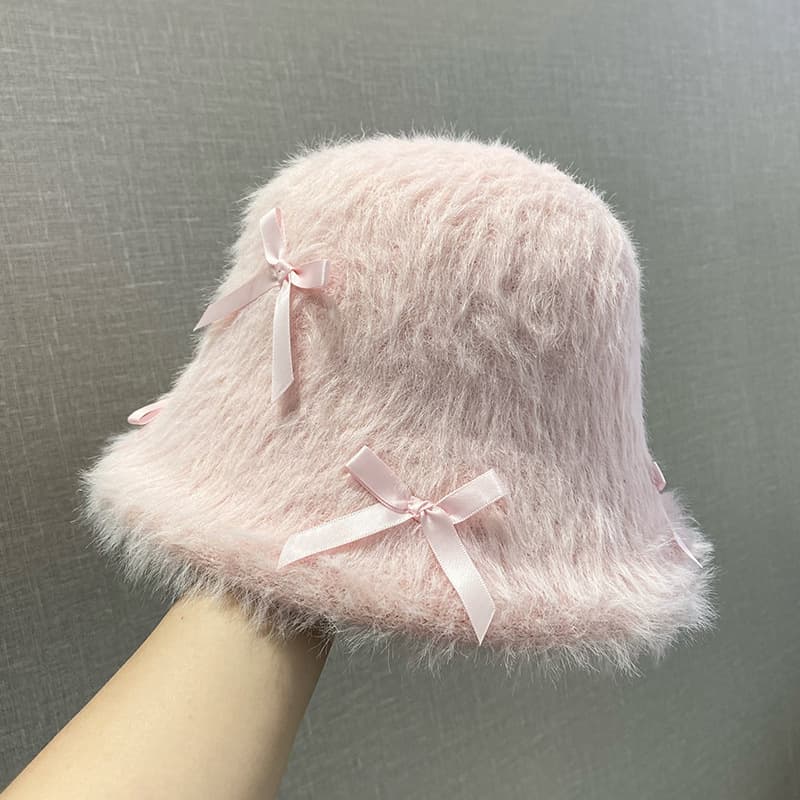 Velvet demi-season foldable fashionable hat with bow, Korean style 4