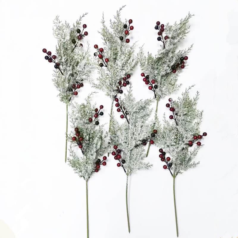 Cross -border artificial snow pine red black pulp, green tree branches and stems Christmas tree flower bottle decorative flower bouquet wholesale 2