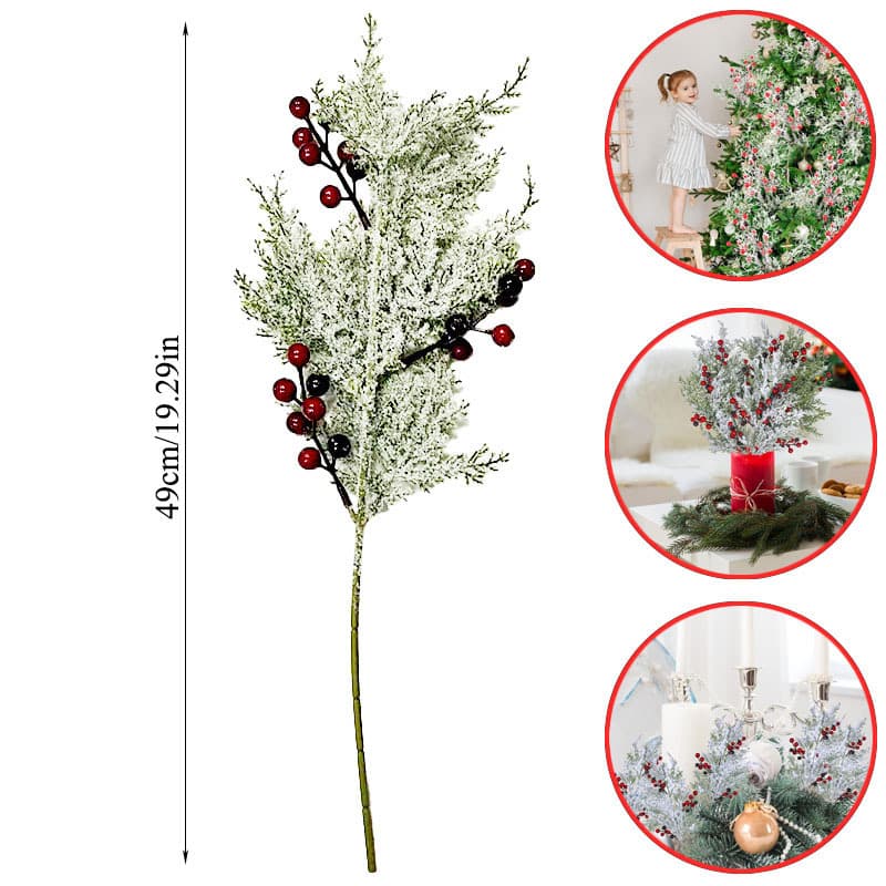 Cross -border artificial snow pine red black pulp, green tree branches and stems Christmas tree flower bottle decorative flower bouquet wholesale 4
